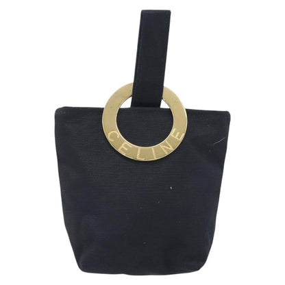 Celine Circle Logo Pouch Canvas, Black, Canvas, Clutch