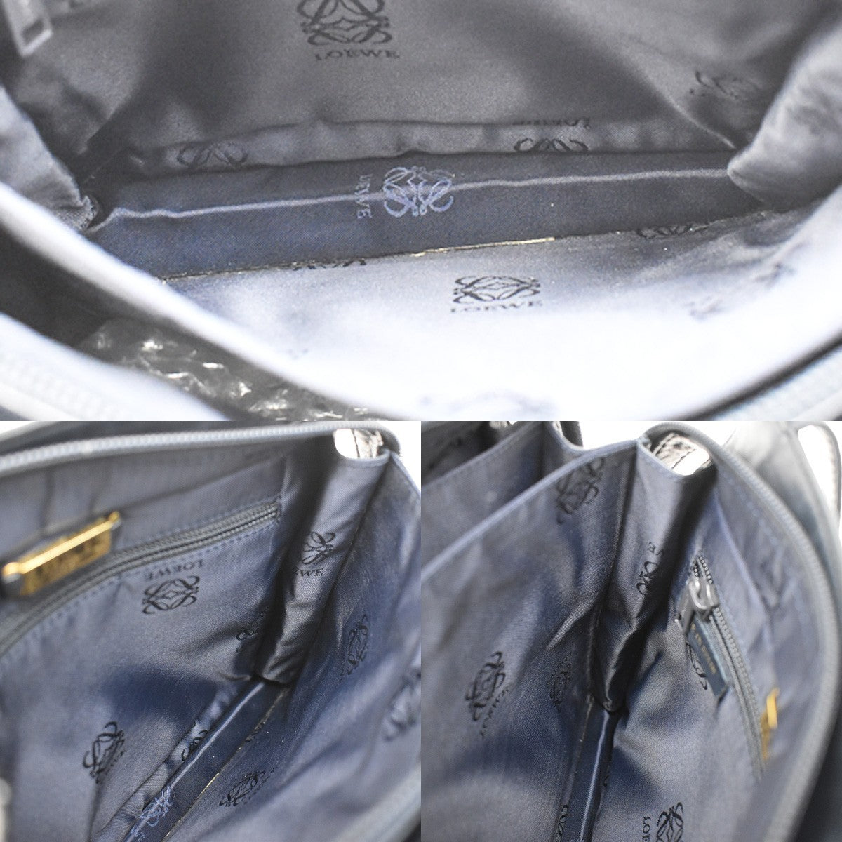 Loewe Vintage Anagram Zip Leather, Navy, Leather, Crossbody Bag