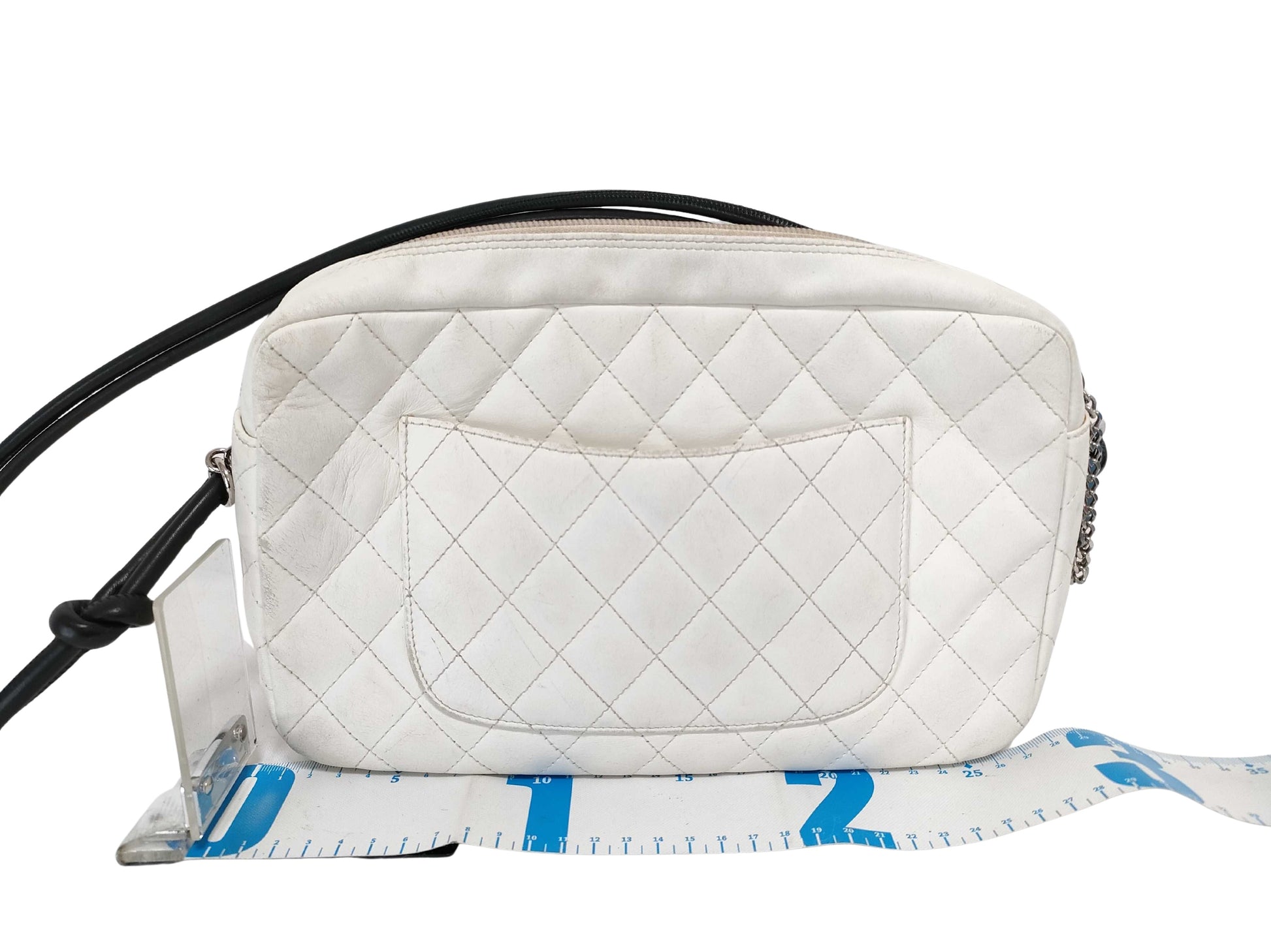 Chanel Cambon Camera Bag Quilted Leather, WHITE, LEATHER, Shoulder bag