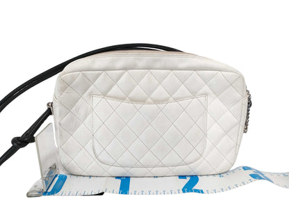 Chanel Cambon Camera Bag Quilted Leather, WHITE, LEATHER, Shoulder bag