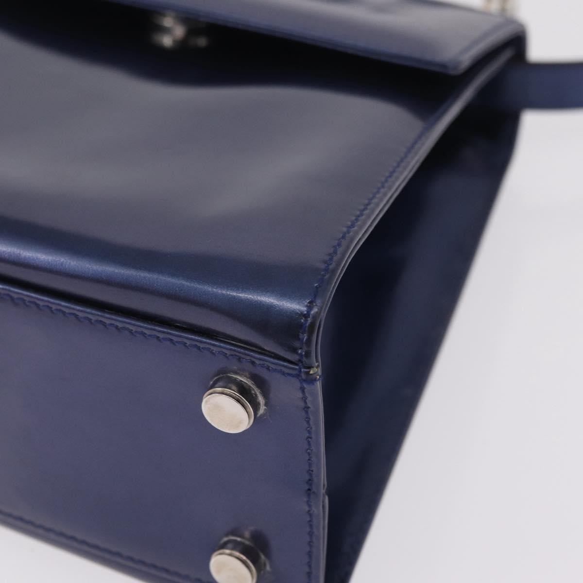 Salvatore Ferragamo Gancini Envelope Top Handle Leather, Navy, Patent Leather, Handbag