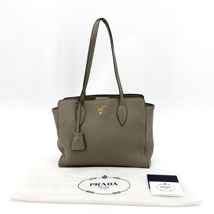 Prada Shoulder Bag Leather, Gray, Calfskin, Shoulder Bag