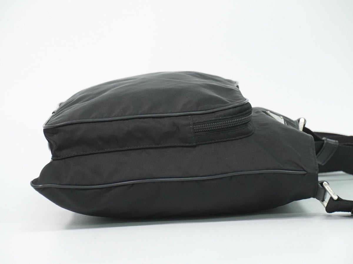 Prada Front Pocket Messenger Quilted Tessuto, Black, Nylon, Shoulder Bag