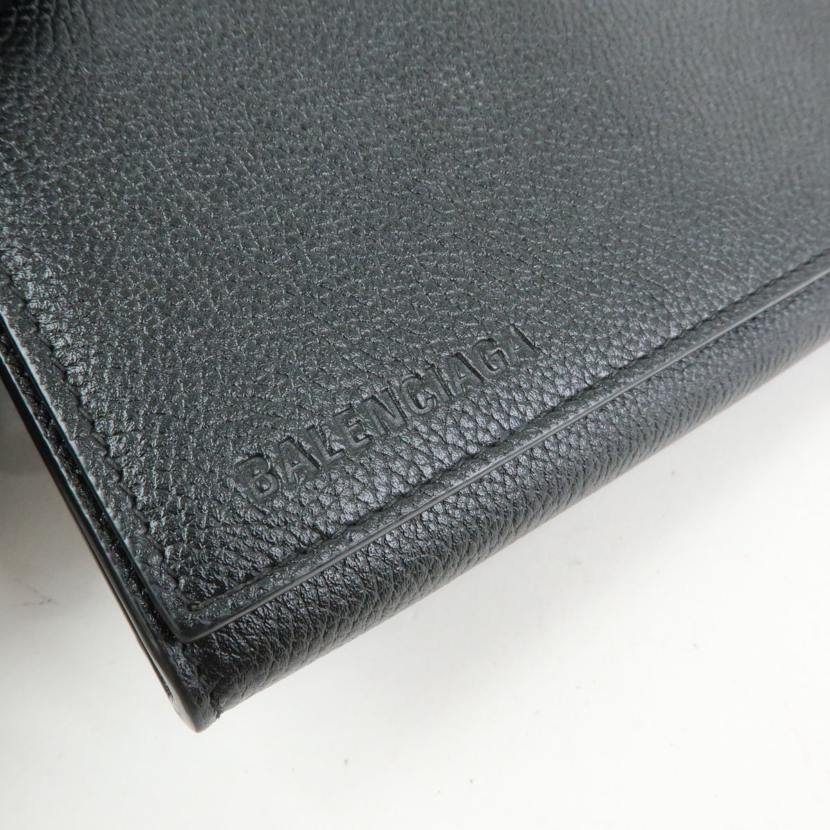 Balenciaga Logo Wallet with Strap Embossed Leather, Black, Leather, Crossbody Bag