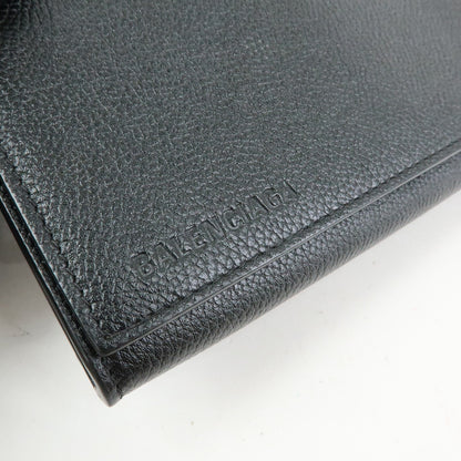 Balenciaga Logo Wallet with Strap Embossed Leather, Black, Leather, Crossbody Bag