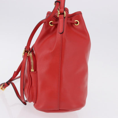 Prada Drawstring Pocket Bucket Soft Calf, Red, Leather, Shoulder Bag
