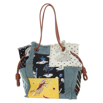 Loewe Paula's Ibiza Flamenco Knot Patchwork Denim and Leather, Multicolour, Denim, Tote Bag
