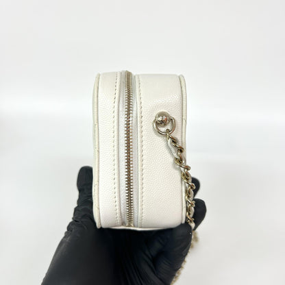 Chanel Square CC Chain Camera Quilted Caviar, White, Leather, Shoulder Bag