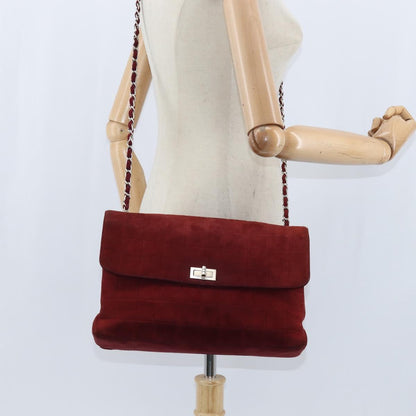 Chanel Chocolate Bar Flap Bag Quilted Satin, RED, SUEDE, Shoulder bag