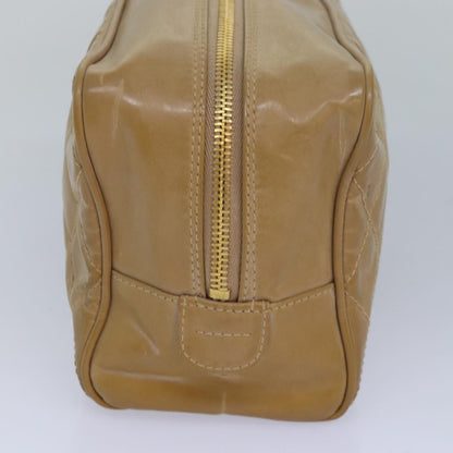 Chanel Square Stitch Toiletry Lambskin, Beige, Leather, Clutch