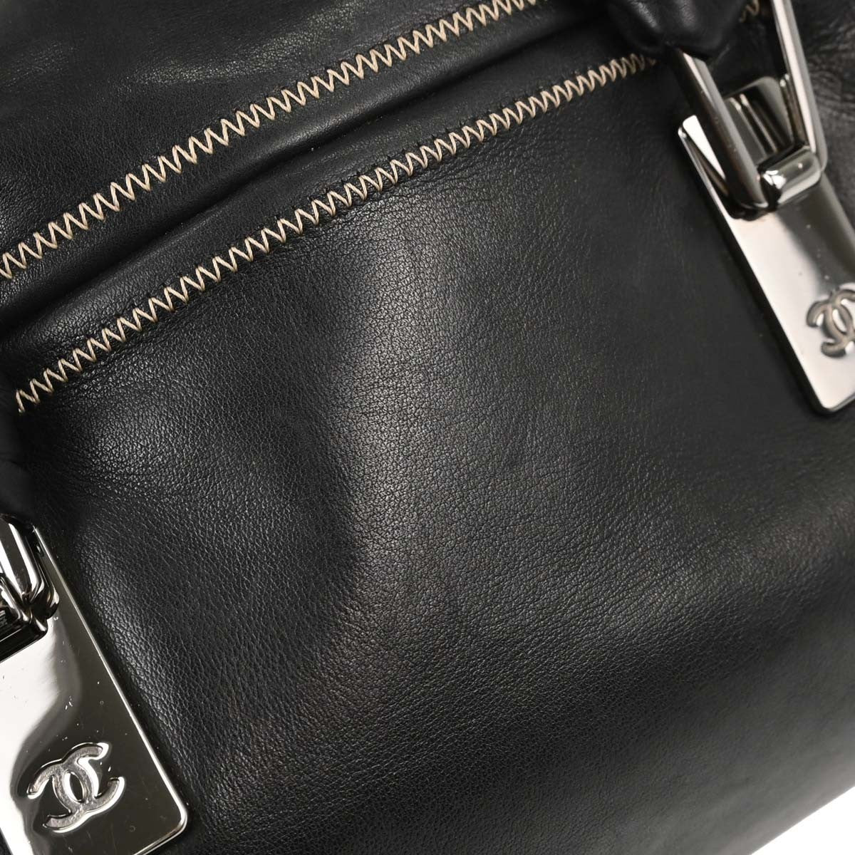 Chanel Vintage Bowler Lambskin, Black, Leather, Handbag
