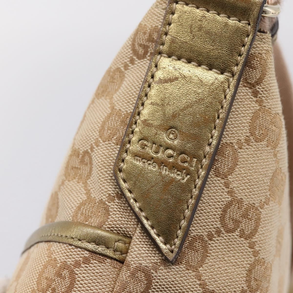 Gucci Zip Messenger GG Canvas with Perforated Leather, Beige, Canvas, Handbag