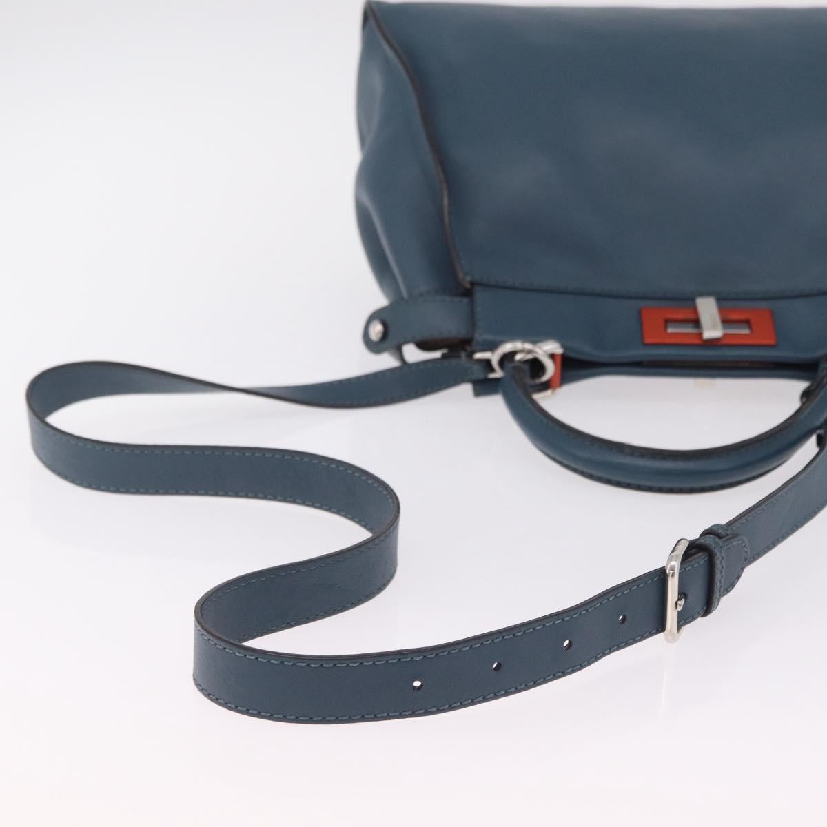 Fendi Peekaboo Ruffled Leather, Blue, Leather, Handbag