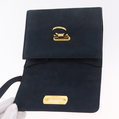 Salvatore Ferragamo Gancini Flap Suede, Navy, Suede, Shoulder Bag
