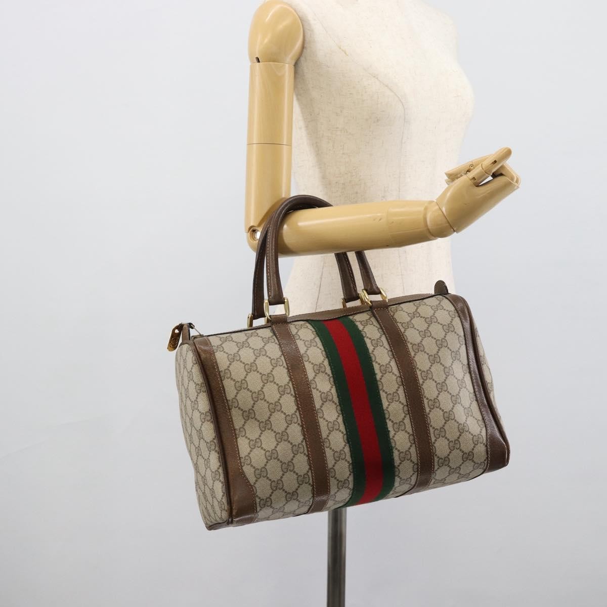 Gucci Vintage Web Boston GG Coated Canvas, Beige, Canvas, Handbag