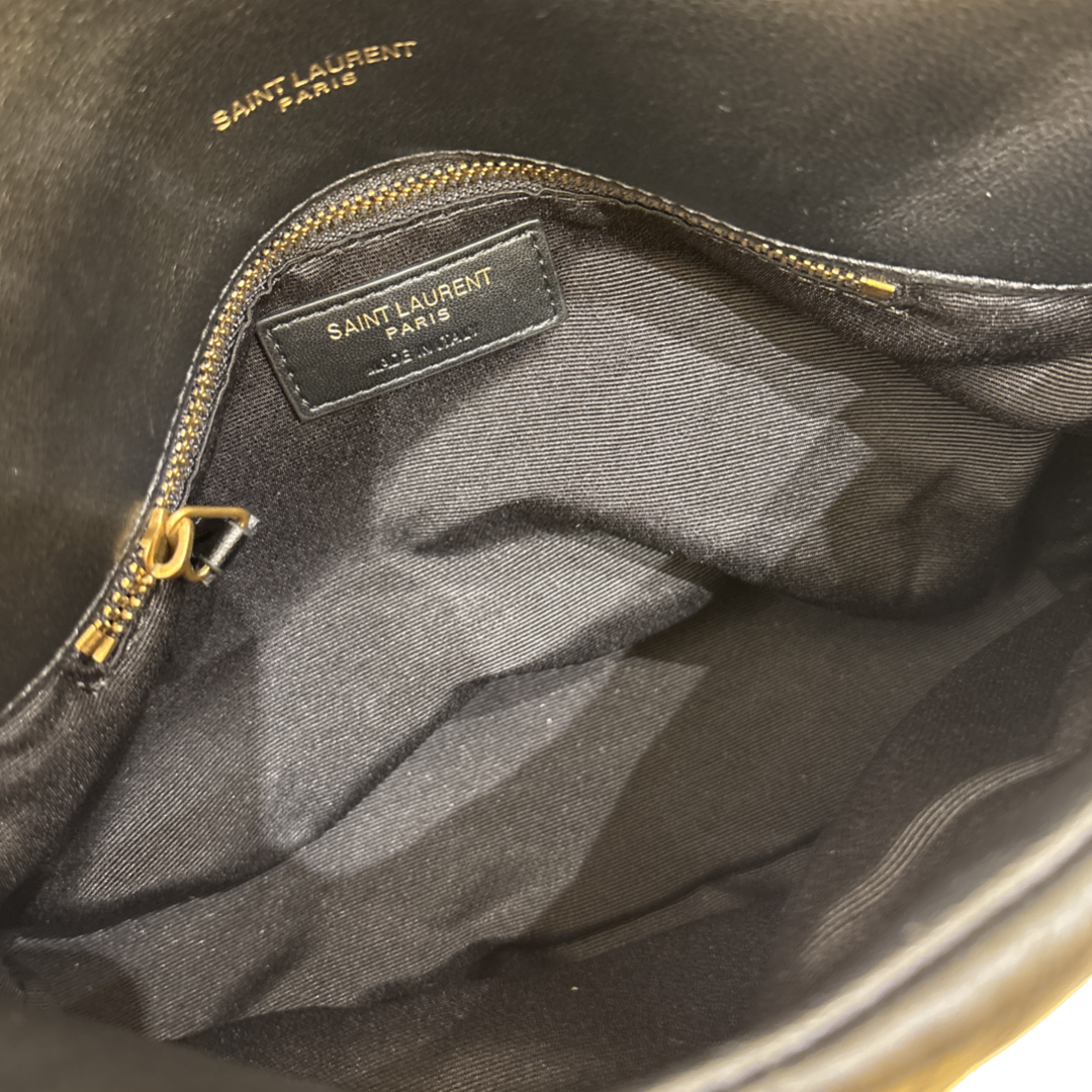 Saint Laurent Loulou Shoulder Matelasse Chevron Velvet, Black, Leather, Crossbody Bag