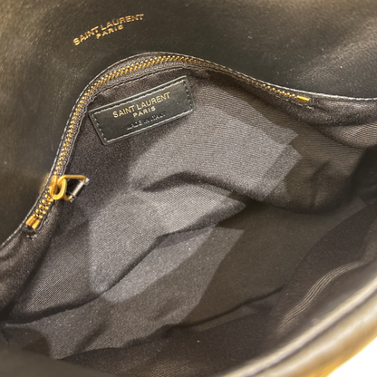 Saint Laurent Loulou Shoulder Matelasse Chevron Velvet, Black, Leather, Crossbody Bag