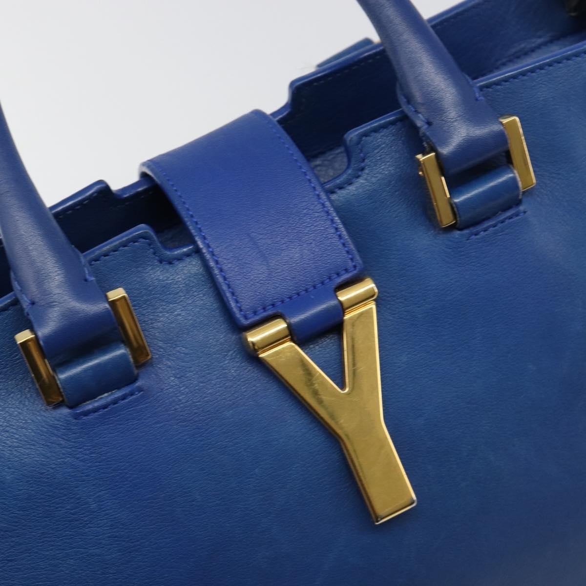 Saint Laurent Classic Y Cabas Leather, Blue, Leather, Tote Bag