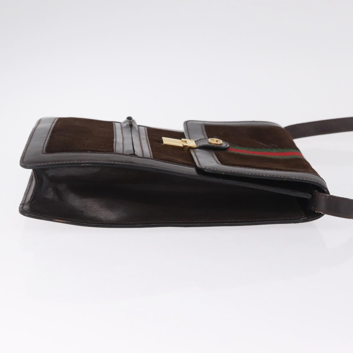 Gucci Vintage Web Sherry Line Suede, Brown, Suede, Handbag
