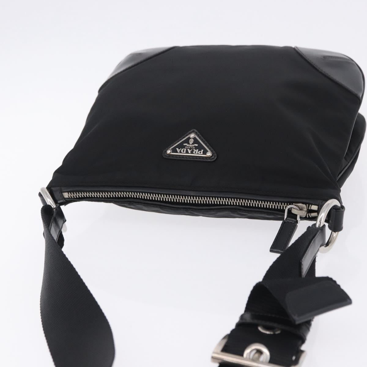 Prada Zip Messenger Tessuto with Leather, Black, Nylon, Handbag