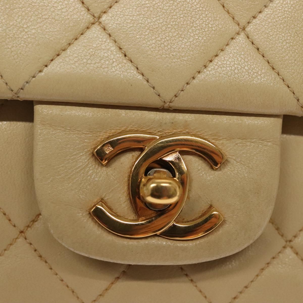 Chanel Vintage Square Classic Double Flap Bag Quilted Leather, BEIGE, LEATHER, Shoulder bag