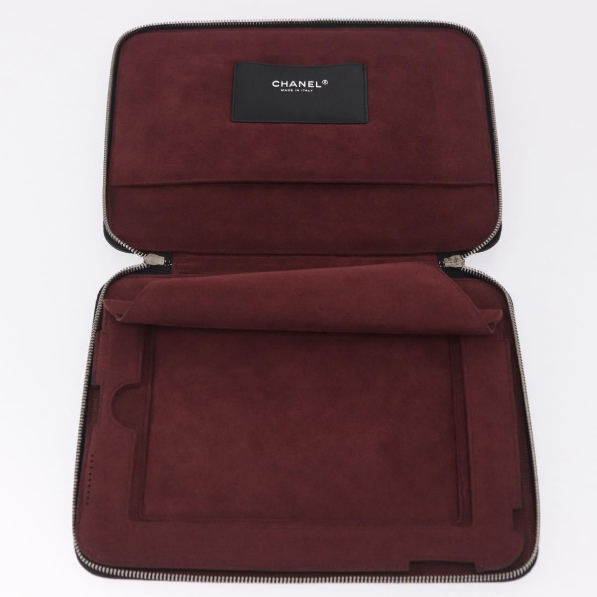 Chanel Zip Around iPad Case Quilted Lambskin, Black, Leather, Tech Accessory