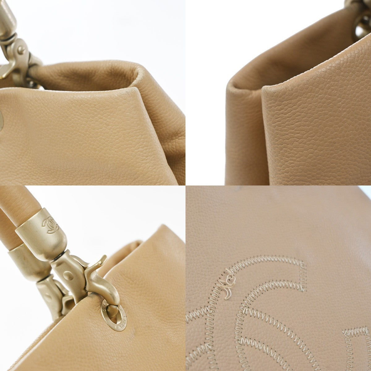 Chanel Vintage Handle CC Caviar, Beige, Leather, Tote Bag