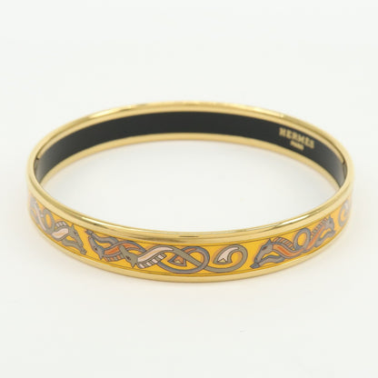 Hermes Bangle Printed Enamel, Yellow, Gold Plated, Bracelet