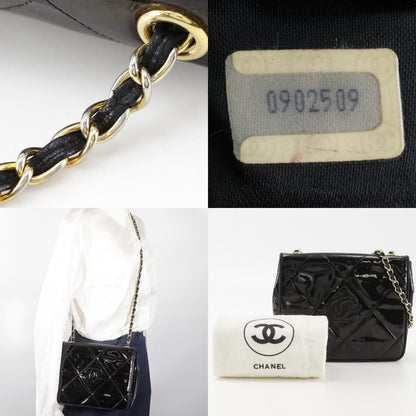 Chanel Flap Shoulder Leather, Black, Patent Leather, Shoulder Bag