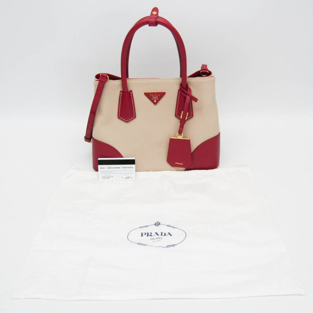 Prada Cuir Double Canvas and Saffiano Leather, Beige, Canvas, Tote Bag