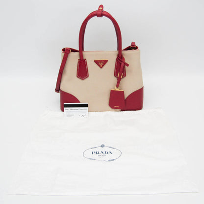 Prada Cuir Double Canvas and Saffiano Leather, Beige, Canvas, Tote Bag