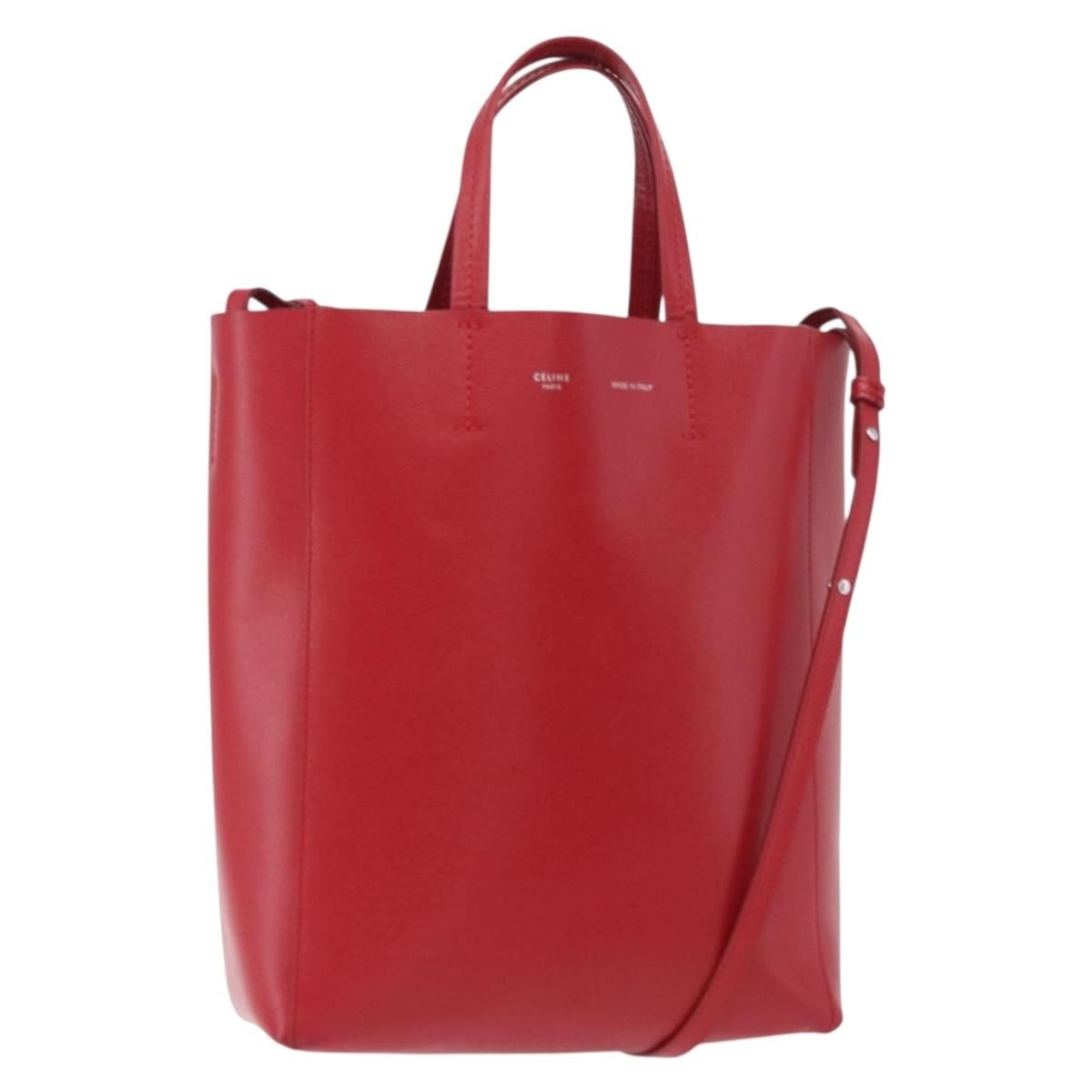Celine Vertical Cabas Leather, Red, Leather, Tote Bag