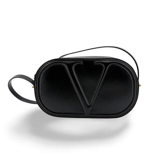 Valentino Garavani VLogo Walk Leather, Black, Leather, Crossbody Bag