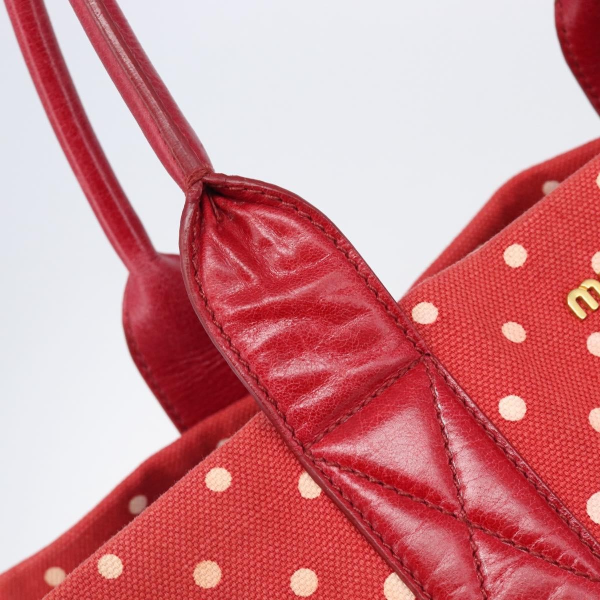 Miu Miu Beau Top Handle Leather, Red, Canvas, Handbag