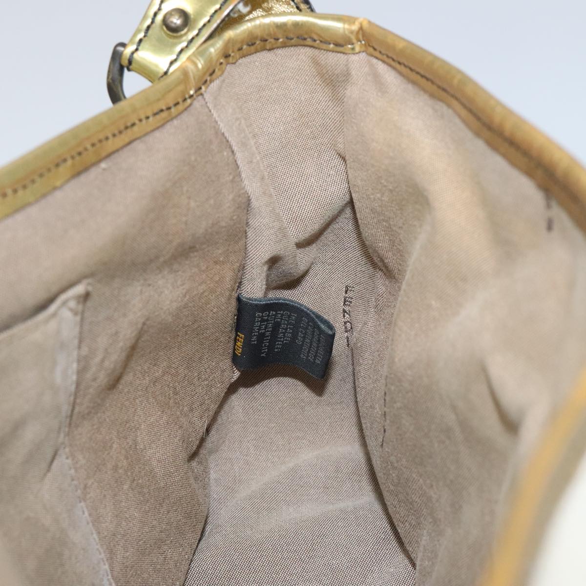 Fendi Chain Baguette Patent, Beige, Canvas, Shoulder Bag