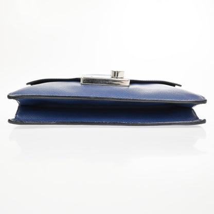 Prada Convertible Sound Top Handle Saffiano Leather, Blue, Leather, Shoulder Bag