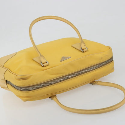 Prada Bauletto Tessuto with Saffiano Leather, Yellow, Canvas, Handbag