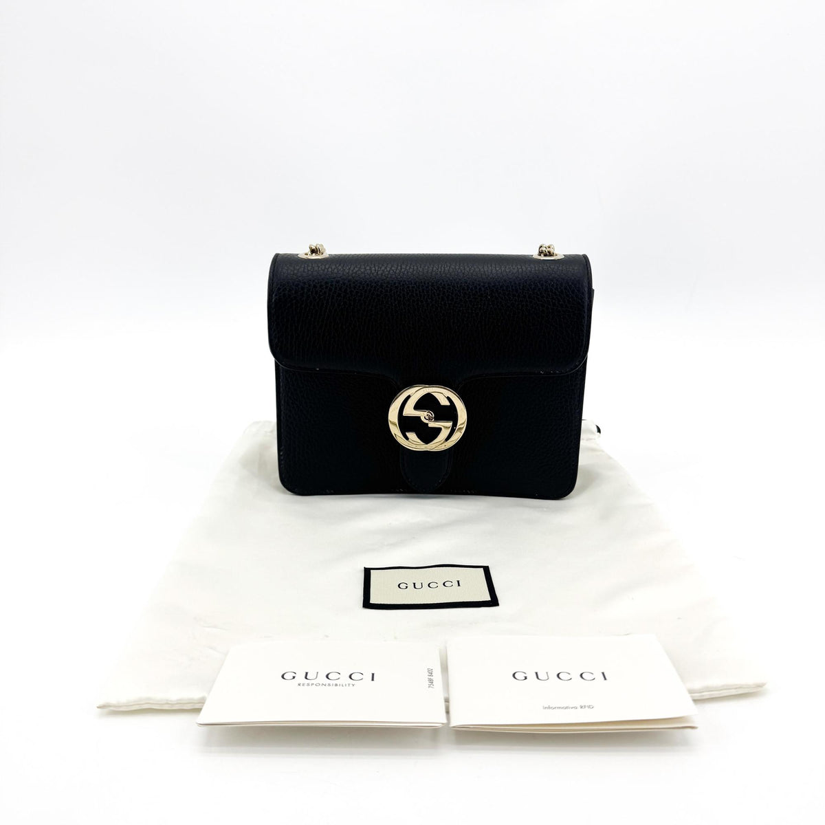 Gucci Interlocking Leather, Black, Leather, Shoulder Bag