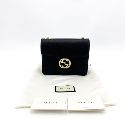 Gucci Interlocking Leather, Black, Leather, Shoulder Bag