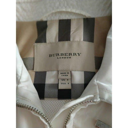 Αδιάβροχο Burberry 6 US Λευκό με Πλήρες Φερμουάρ και Κρυφή Κουκούλα