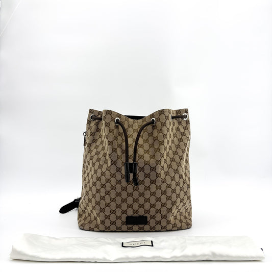 Gucci Drawstring GG Canvas, Black, Canvas, Backpack