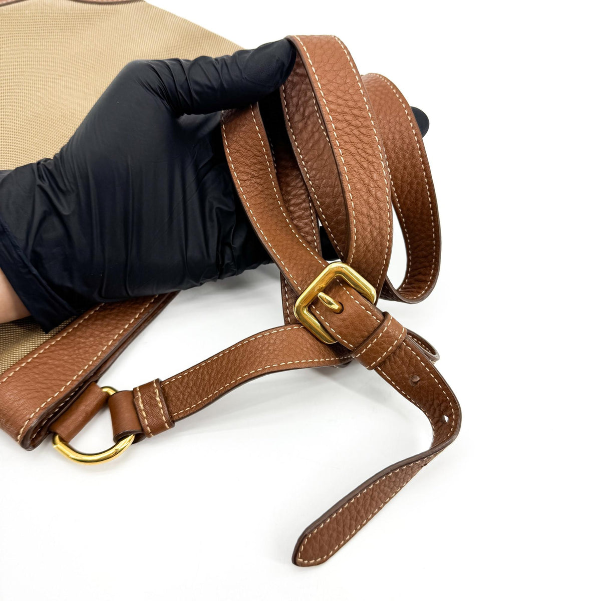 Prada Logo Canvas, Beige, Canvas, Crossbody Bag
