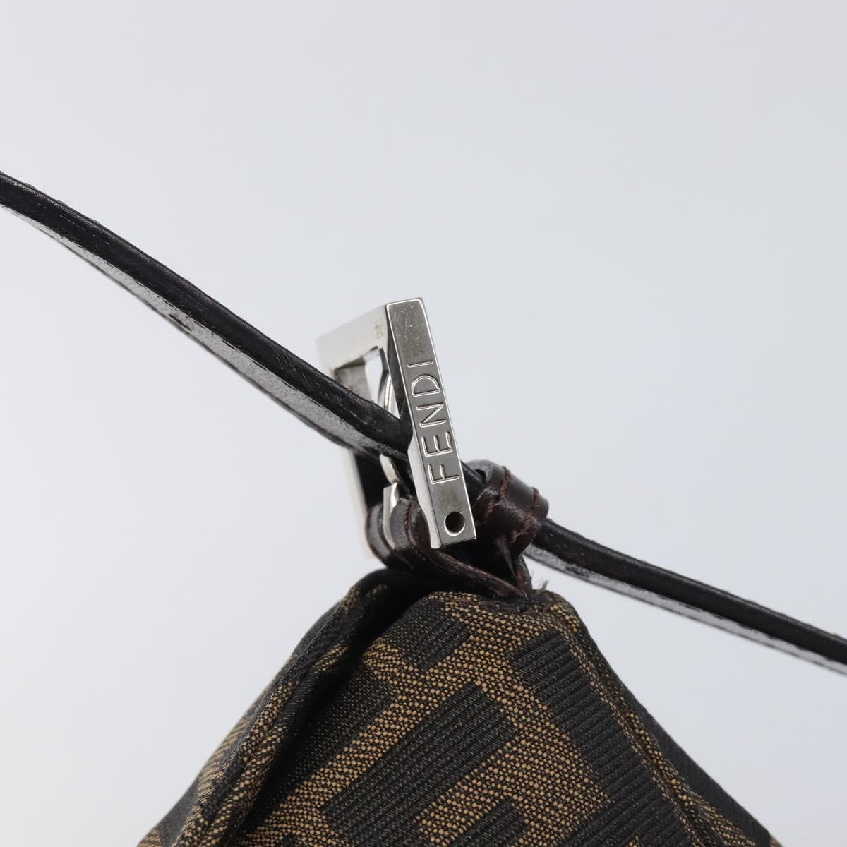 Fendi Round Flap Baguette Zucca Canvas, Black, Canvas, Shoulder Bag