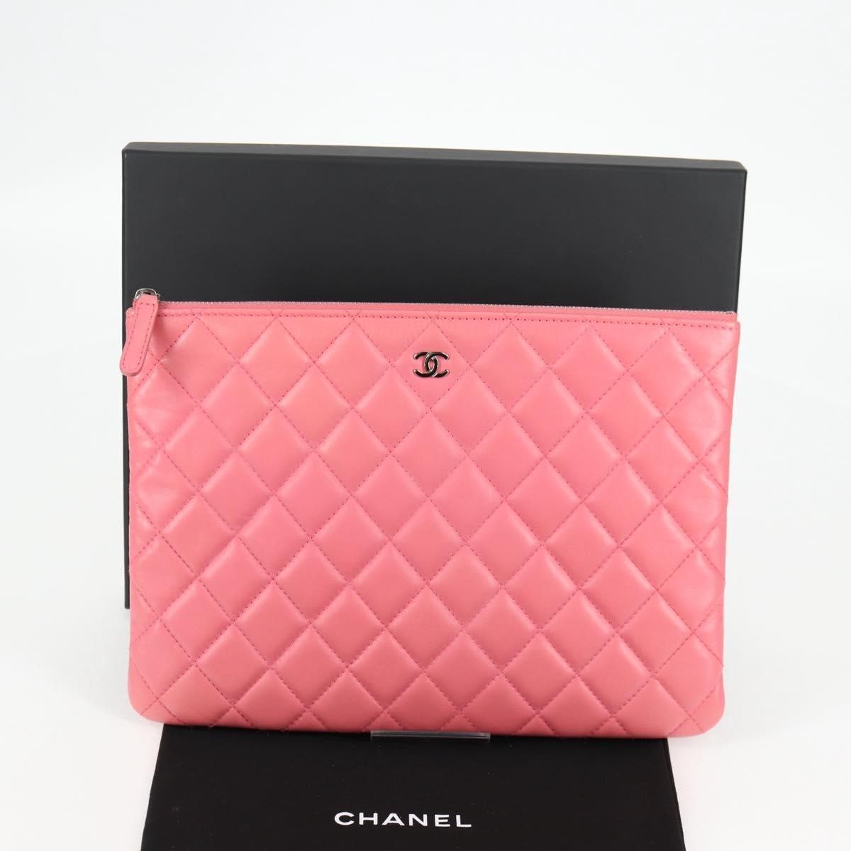 Chanel CC Casino O Case Clutch Quilted Lambskin, Pink, Leather, Clutch