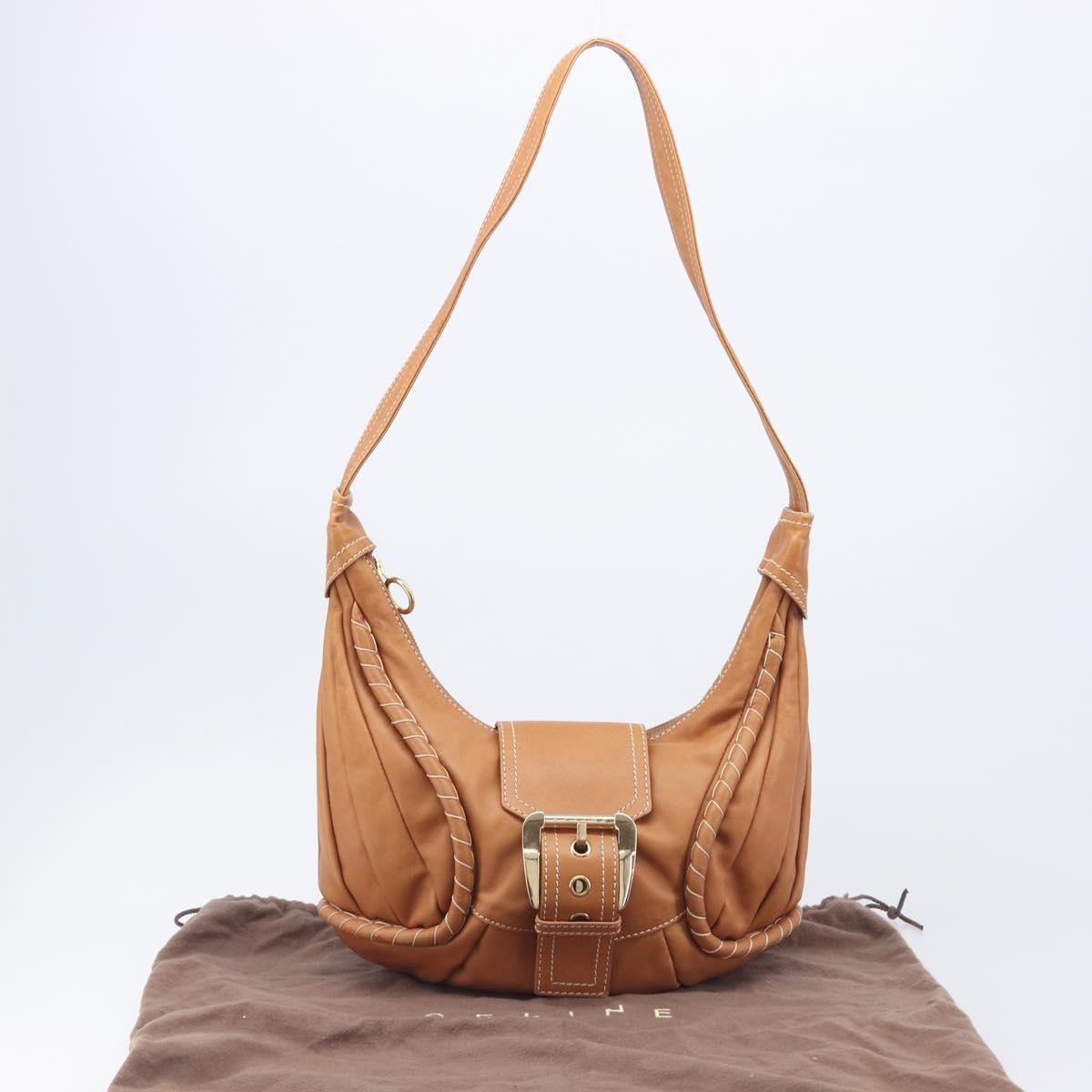 Celine Shoulder Leather, Brown, Leather, Shoulder Bag