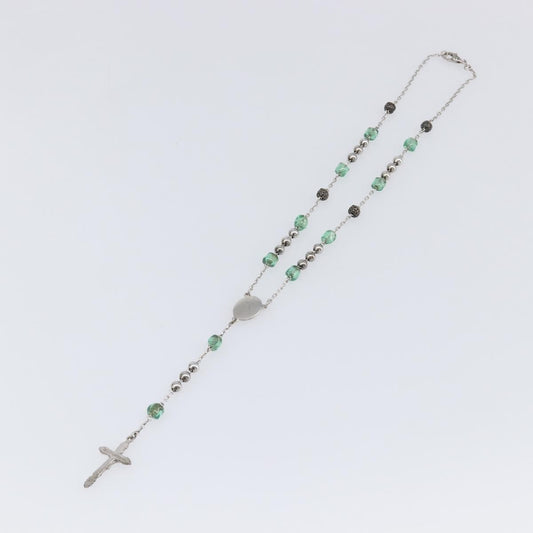 "Dolce & Gabbana Cross Pendant Metal with Crystals, Enamel and Faux Pearls", Silver, Metal, Necklace