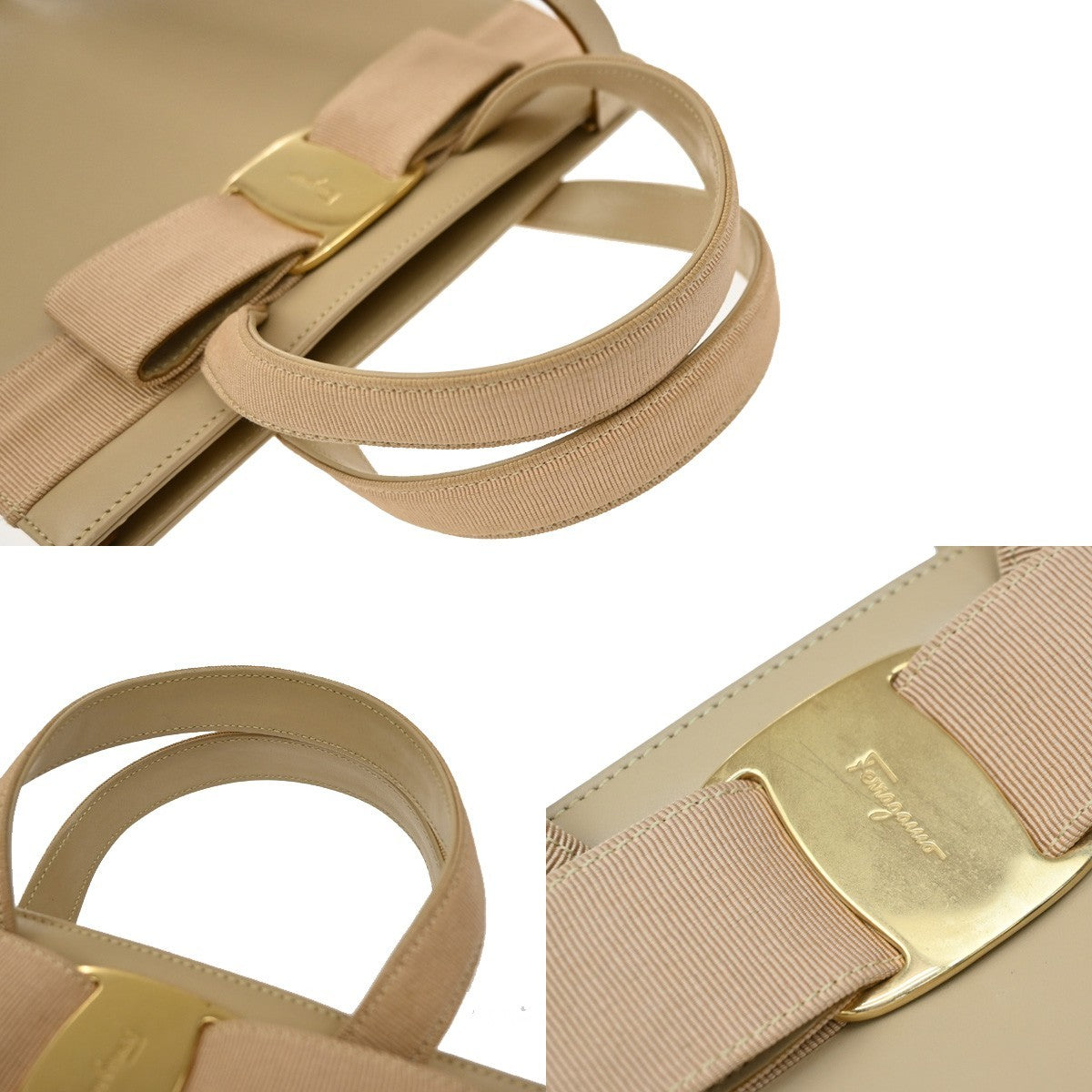 Salvatore Ferragamo Convertible Vara Bow Leather, Beige, Leather, Tote Bag