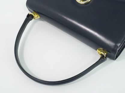 Gucci Vintage Top Handle Flap Leather with Chain Detail, Navy, Leather, Handbag