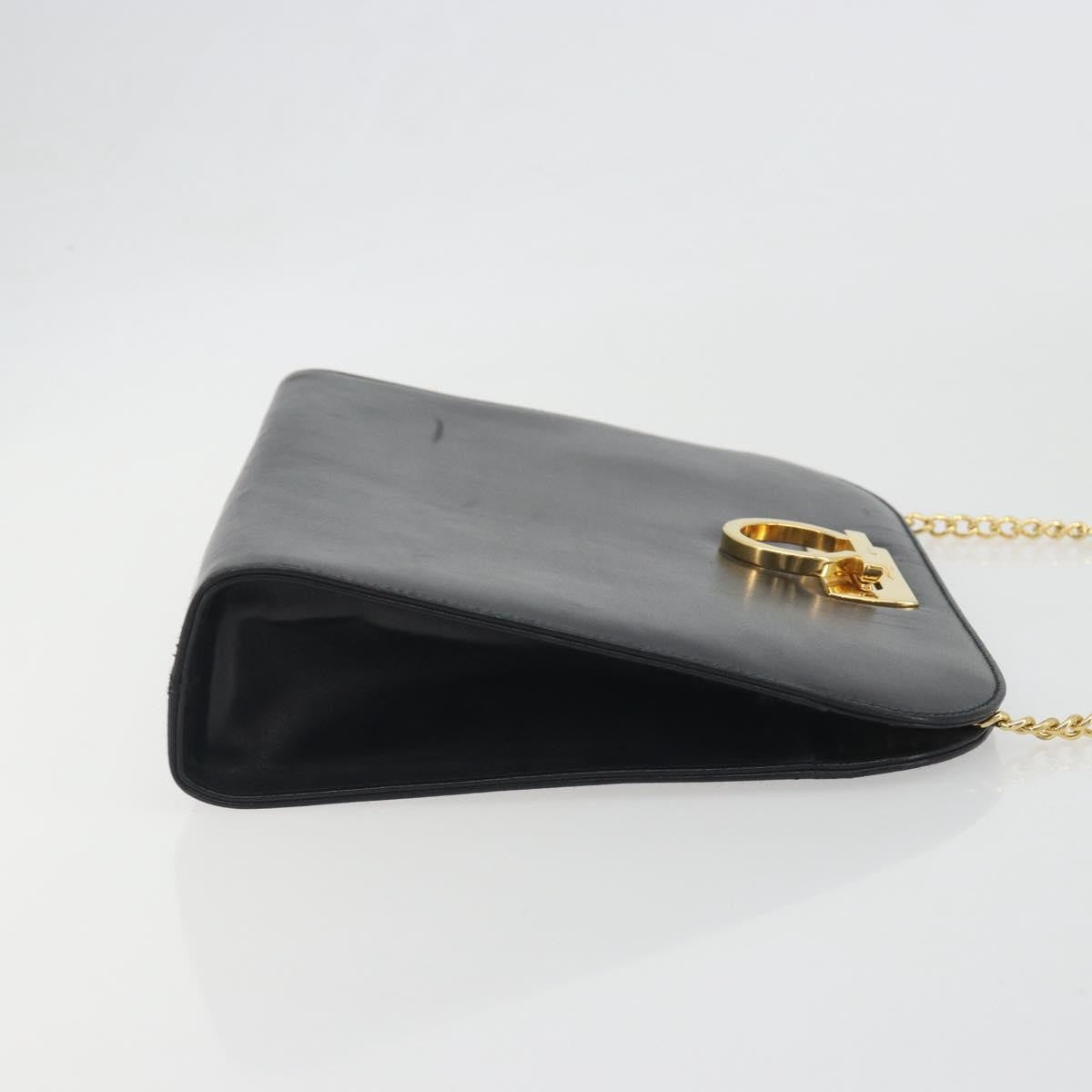 Salvatore Ferragamo Vintage Gancini Chain Leather, Black, Leather, Shoulder Bag