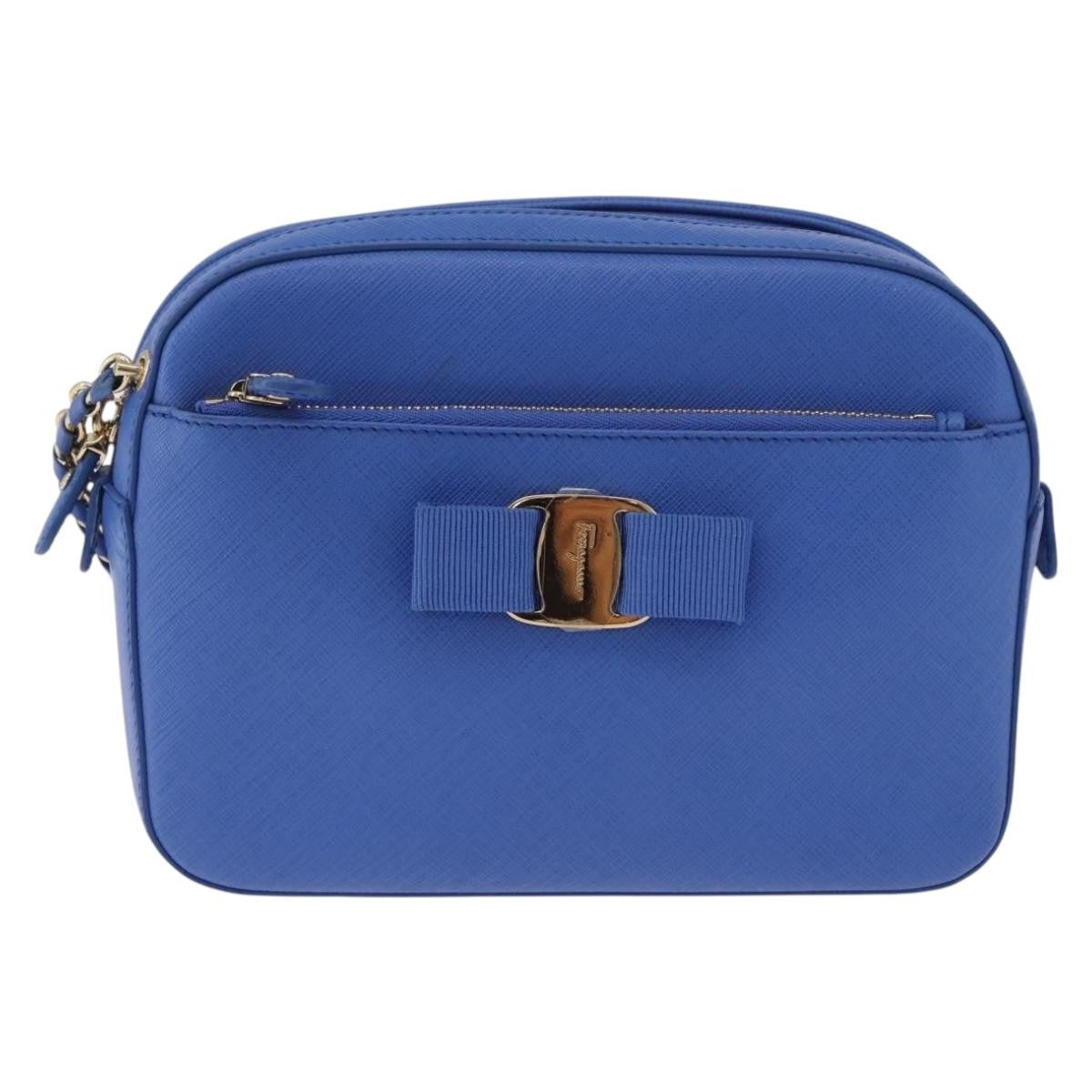 Salvatore Ferragamo Vara Chain Flap Leather, Blue, Leather, Shoulder Bag